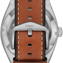 Fossil Men's Everett Automatic Silver Stainless Steel and Brown Leather Band Watch (Model: ME3261)